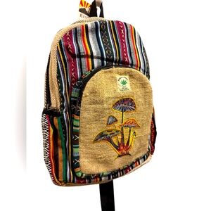 NWT Hemp Rising International - Patchwork Embroidered Mushroom Backpack - Unisex
